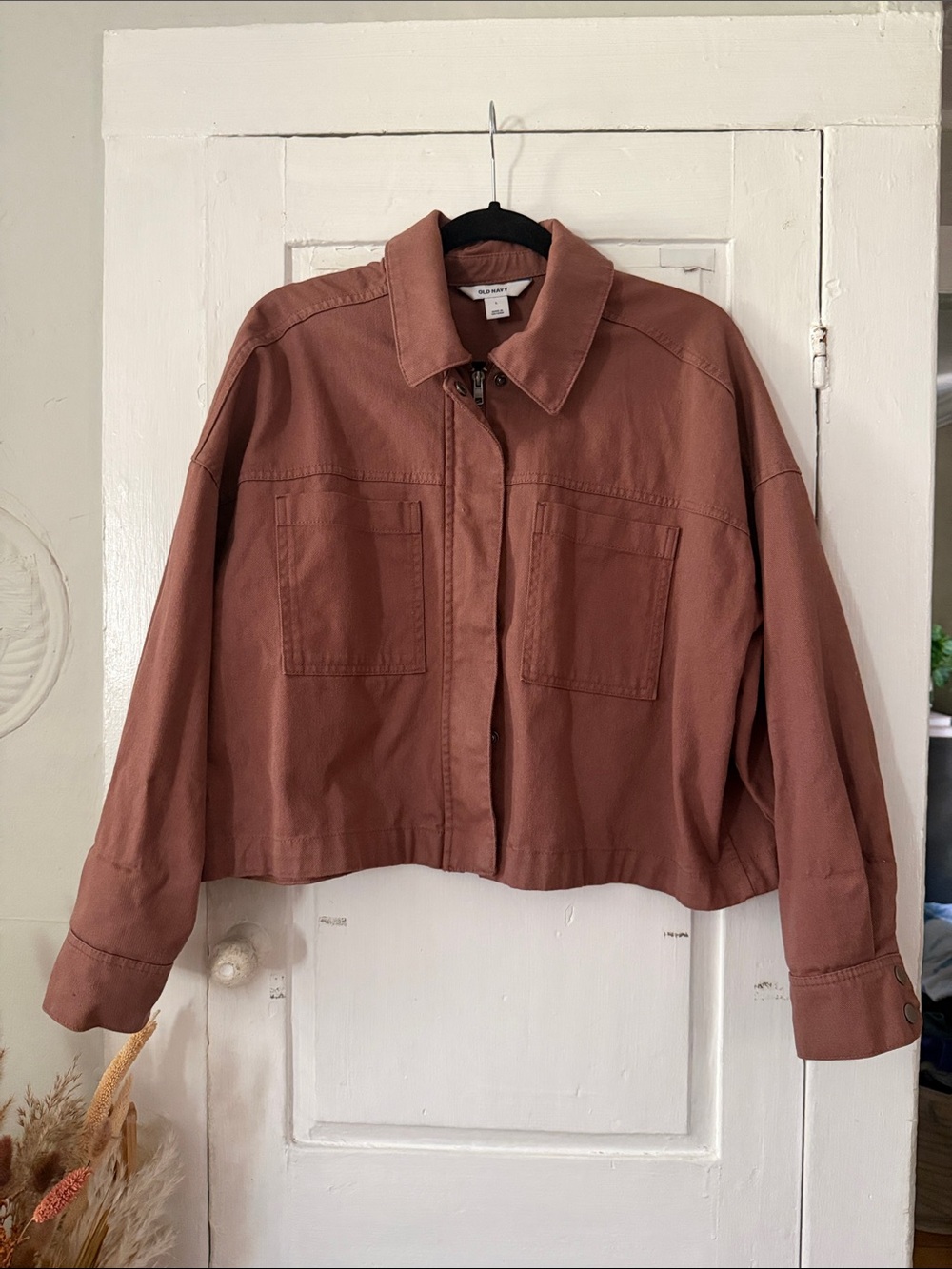 Old Navy Cropped Utility Jacket in Rust Brown